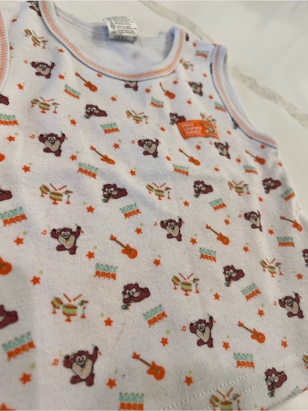 Looney Tunes Taz Kids Tank Top — White with Orange and Burgundy Print